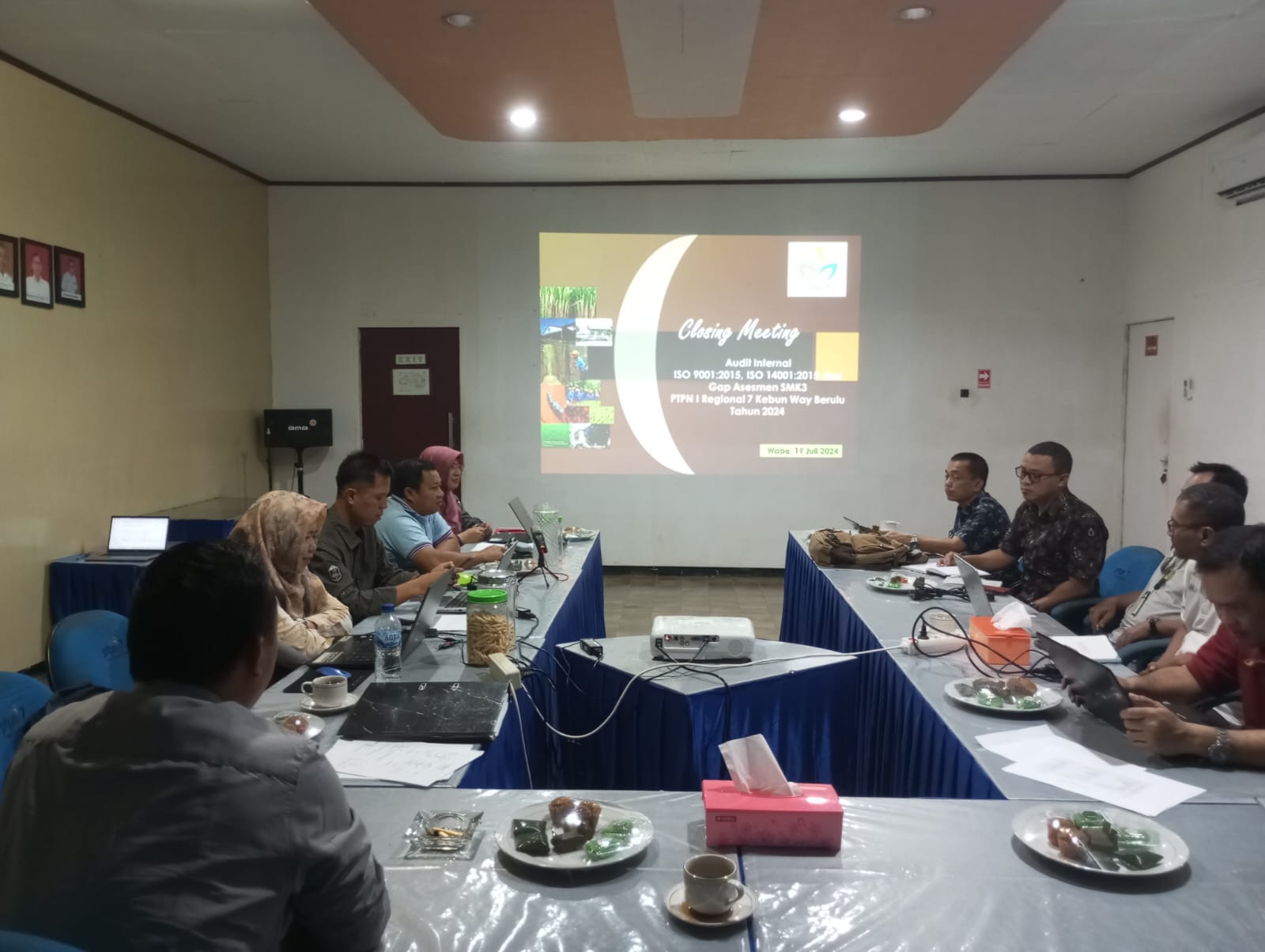 Closing Meeting  Audit Internal ISO 9001 ; 2015 ISO 14001 :2015 dan GAP Asesmen SMK3  PTPN I Regional 7 Kebun Way Berulu Tahun 2024